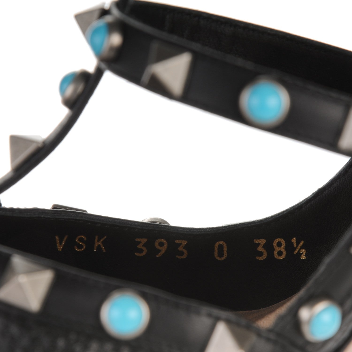 Valentino Garavani Pebbled Calfskin Turquoise Rockstud Rolling Ankle Strap 100mm Pumps 38.5 Black 7 of 7