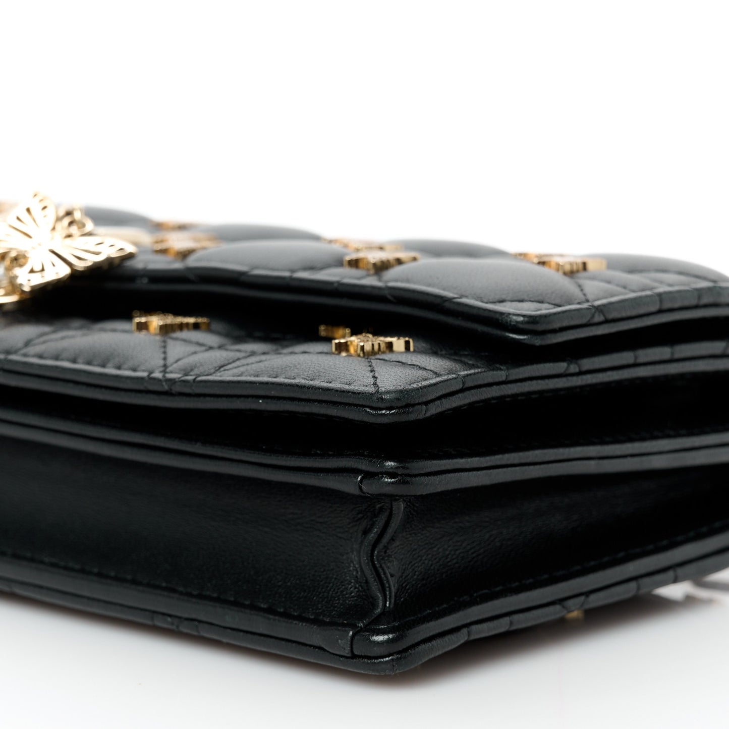 Lambskin Cannage Butterfly Studs Miss Dior Pouch Black