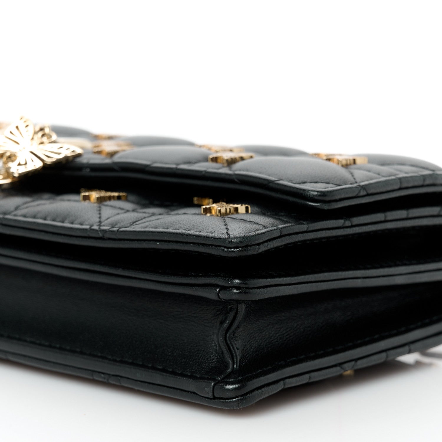Christian Dior Lambskin Cannage Butterfly Studs Miss Dior Pouch Black 9 of 9