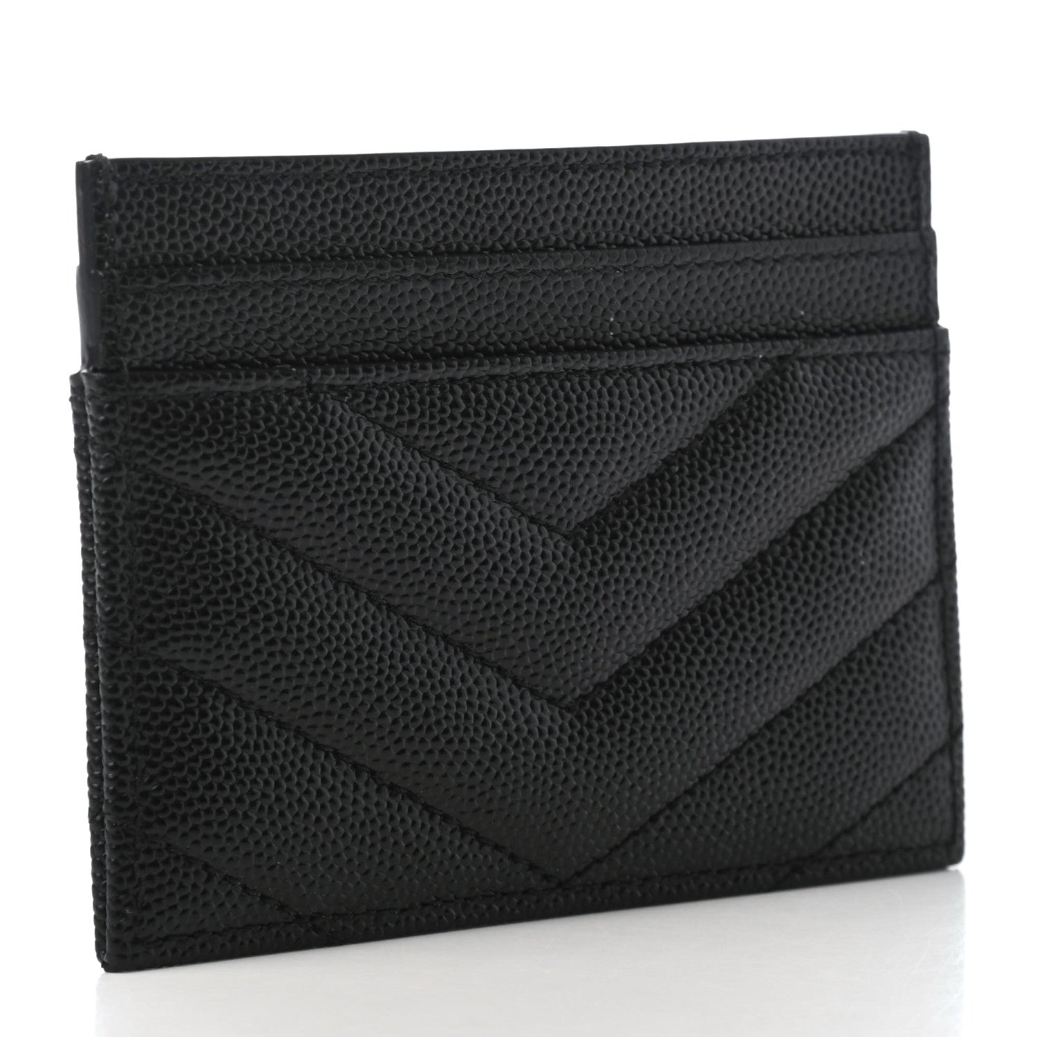 Saint Laurent Grain De Poudre Matelasse Chevron Monogram Credit Card Case Black 3 of 8