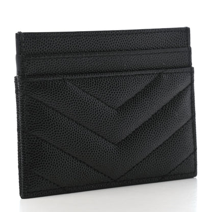 Saint Laurent Grain De Poudre Matelasse Chevron Monogram Credit Card Case Black 3 of 8