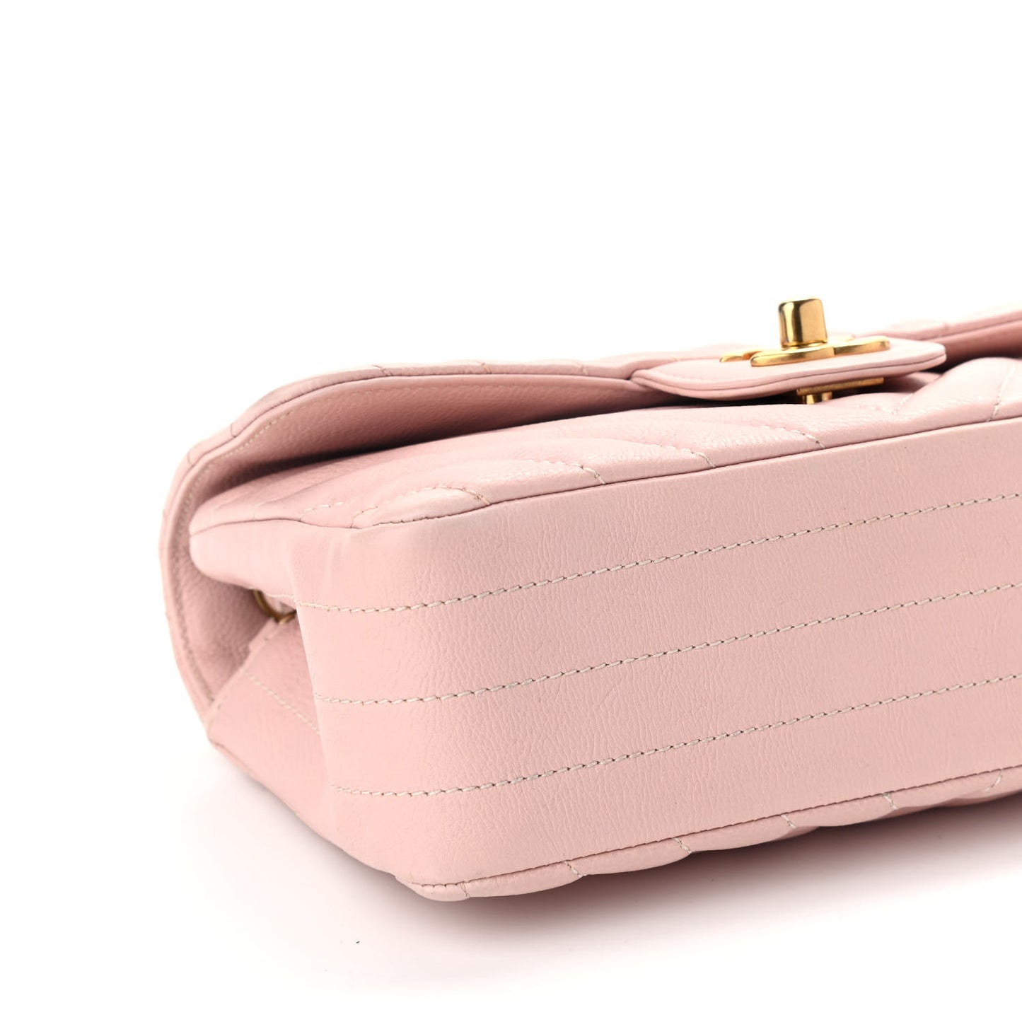 Calfskin Chevron Quilted Mini Rectangular Flap Light Pink