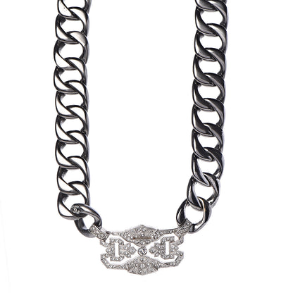 Chanel Crystal CC Chain Link Choker Necklace Dark Silver 1 of 6