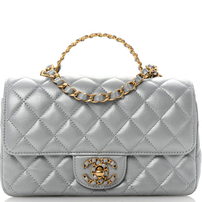 Chanel Metallic Lambskin Quilted Mini Strass On Top Flap Silvery 8 of 10