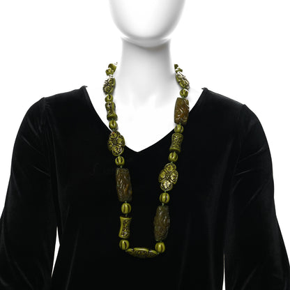 Gucci Resin Carved Flower Dragon Bead Necklace Green 2 of 5