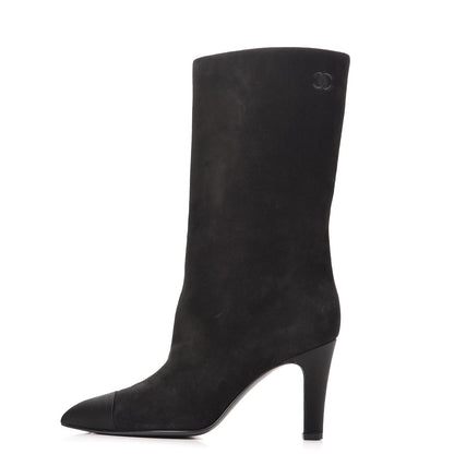 Chanel Suede Calfskin Satin Gabrielle Cap Toe Short Boots 37 Black 1 of 10