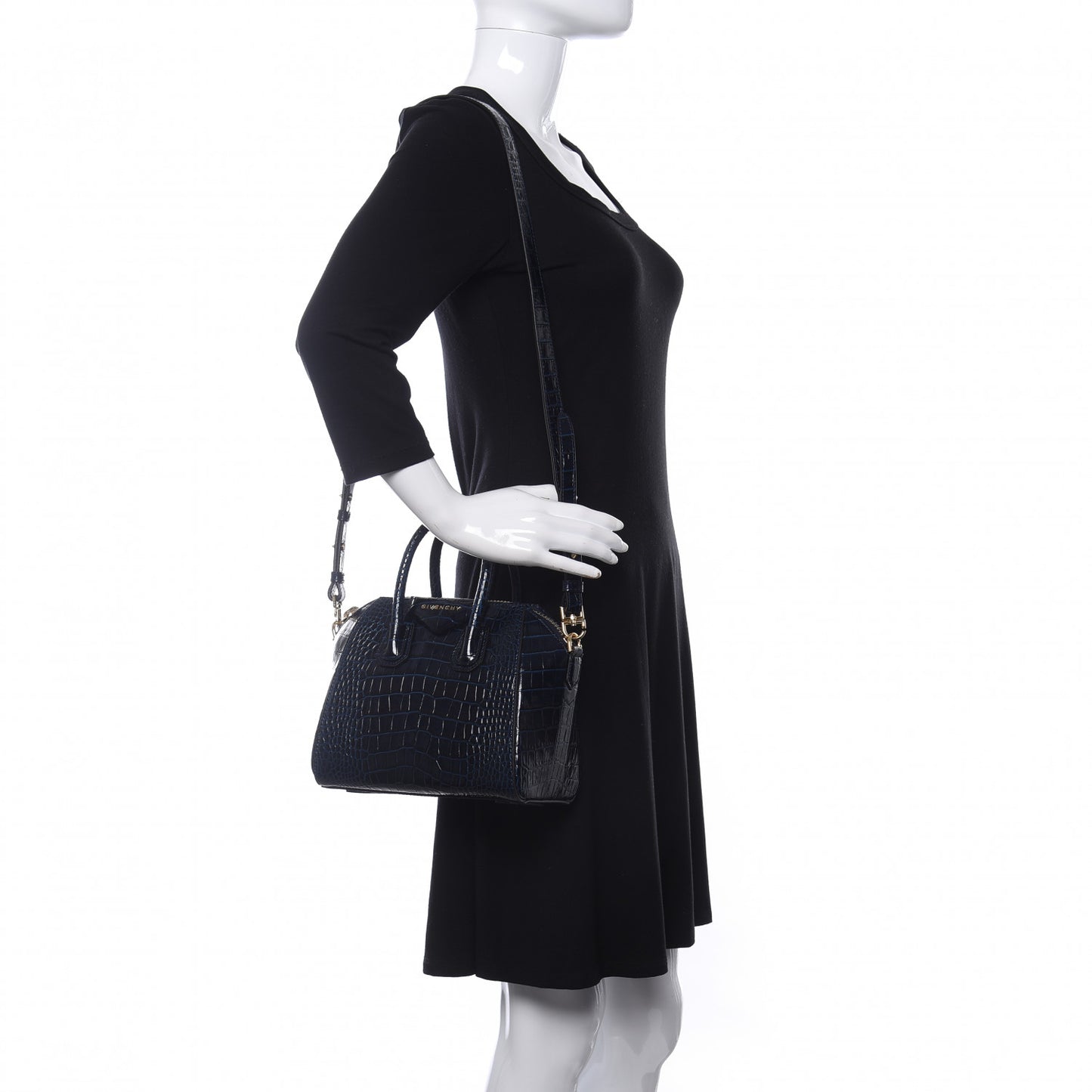 Calfskin Crocodile Embossed Mini Antigona Navy