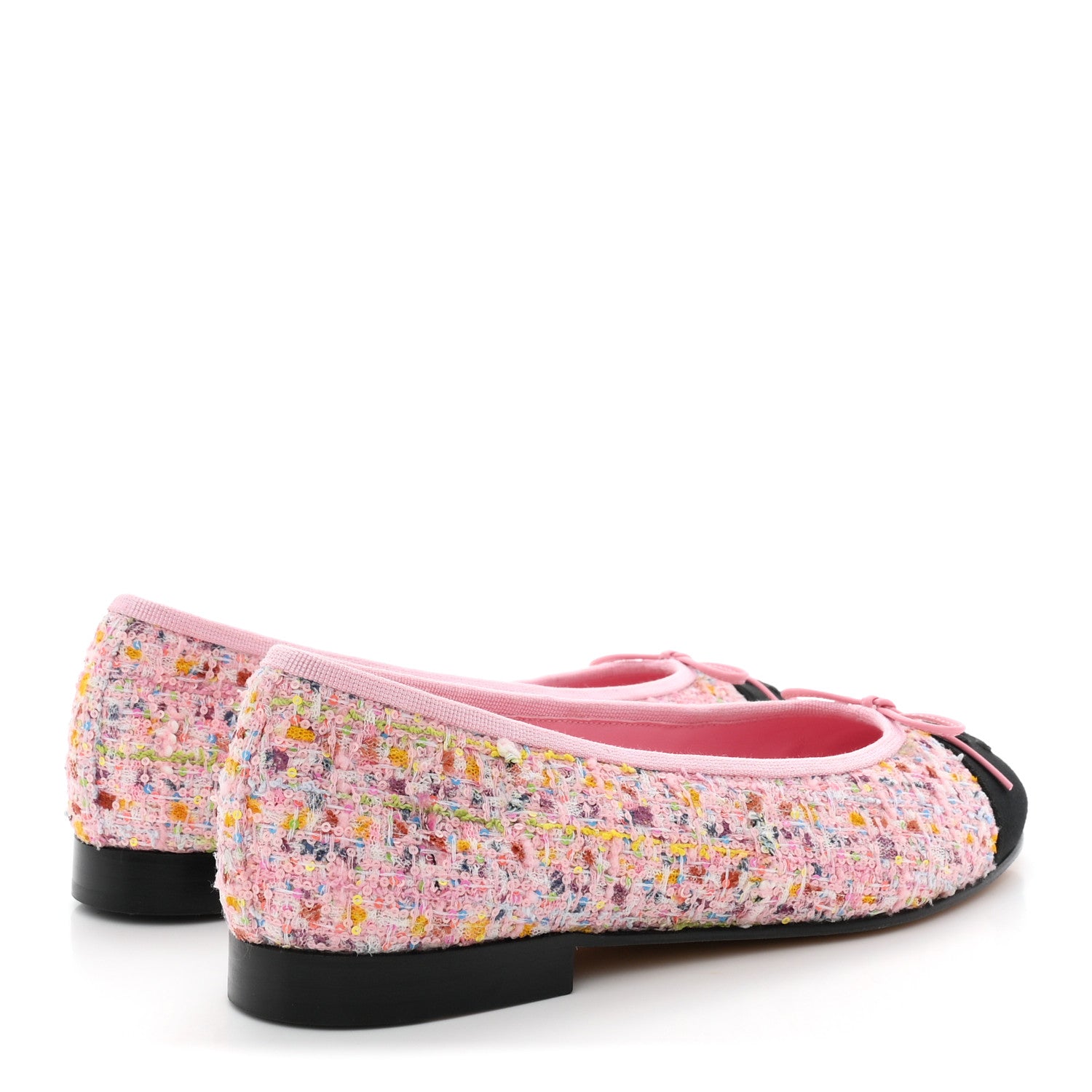 Chanel Tweed Sequin Grosgrain Cap Toe Ballet Flats 36.5 Light Pink Multicolor Black 5 of 9