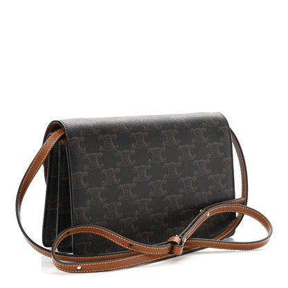 Celine Triomphe Canvas Lambskin Wallet On Strap Tan 2 of 12