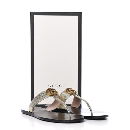 Gucci Metallic Calfskin Double G Thong Sandals 39.5 Platino 10 of 10