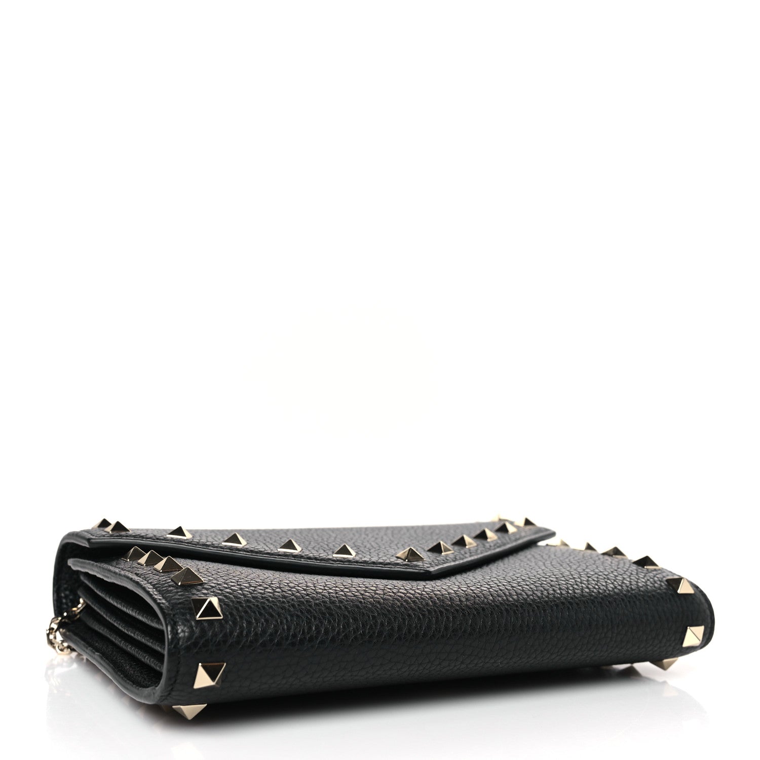 Valentino Garavani Pebbled Calfskin Rockstud Envelope Wallet On Chain Black 4 of 8