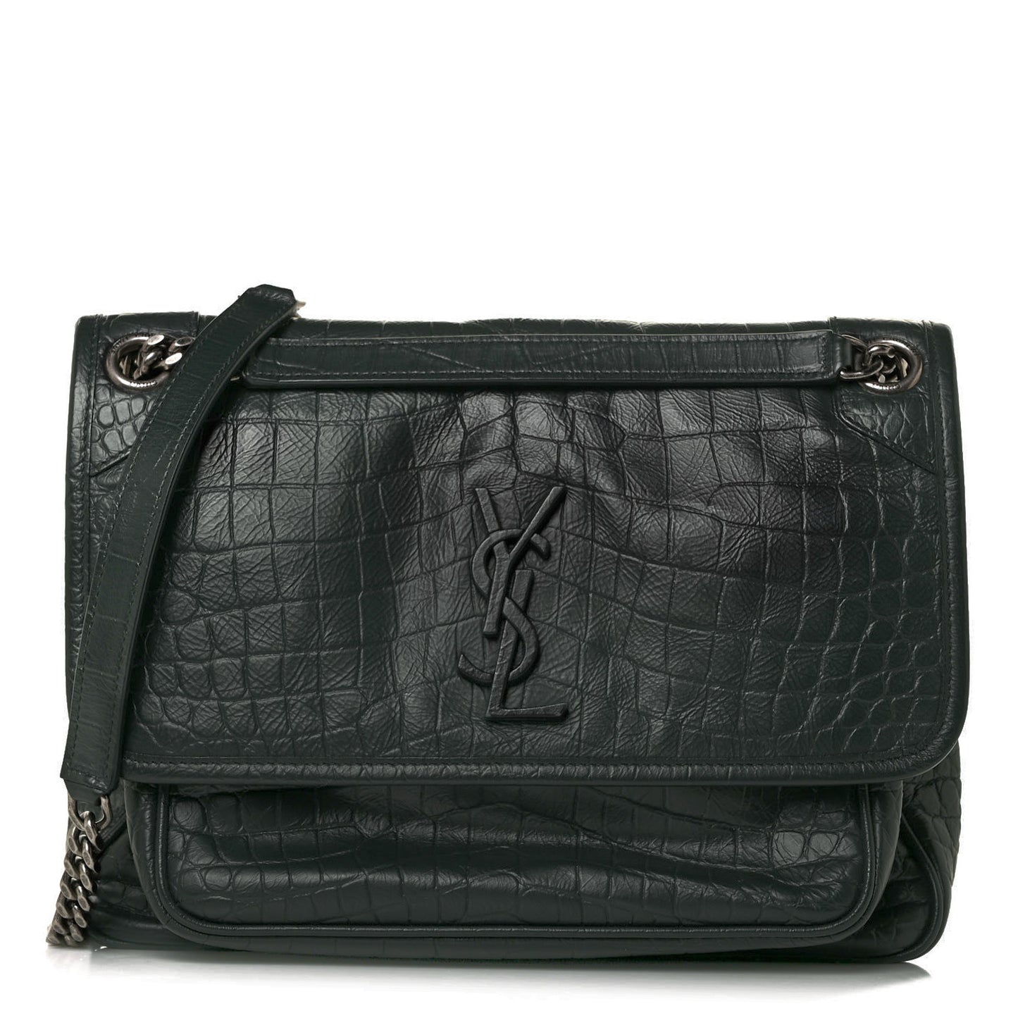 Calfskin Crocodile Embossed Monogram Medium Niki Chain Satchel Algea