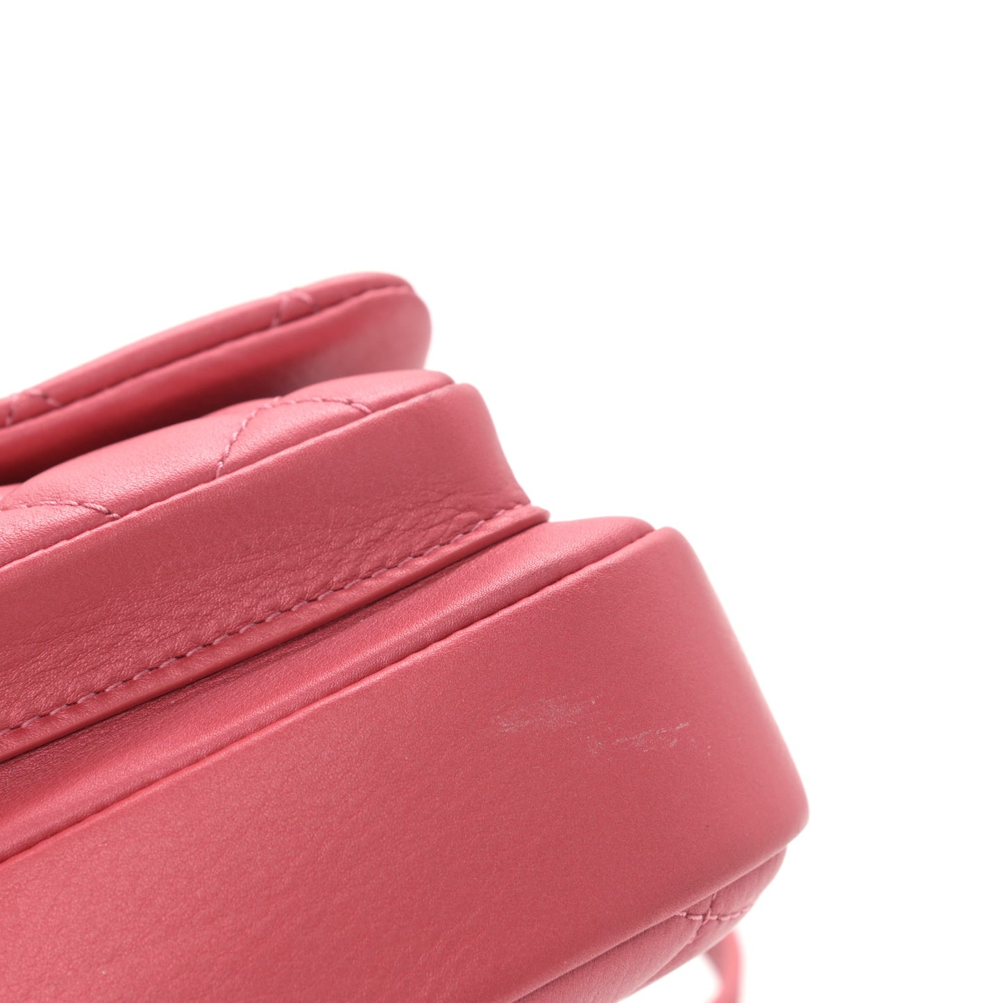 Metallic Calfskin Quilted Top Handle Flap Dark Pink