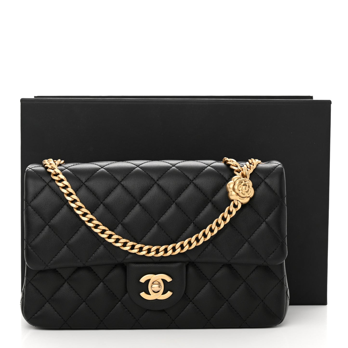 Lambskin Quilted Small Sweet Camellia Flap Black