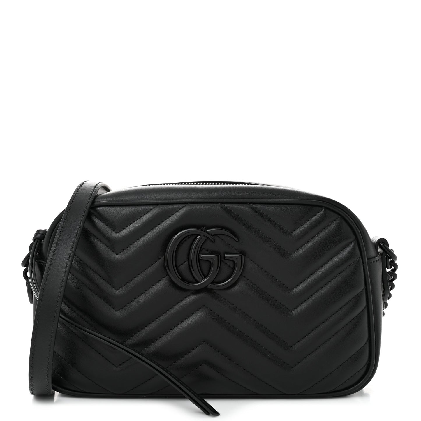 Calfskin Matelasse Monochrome Small GG Marmont Chain Shoulder Bag Black
