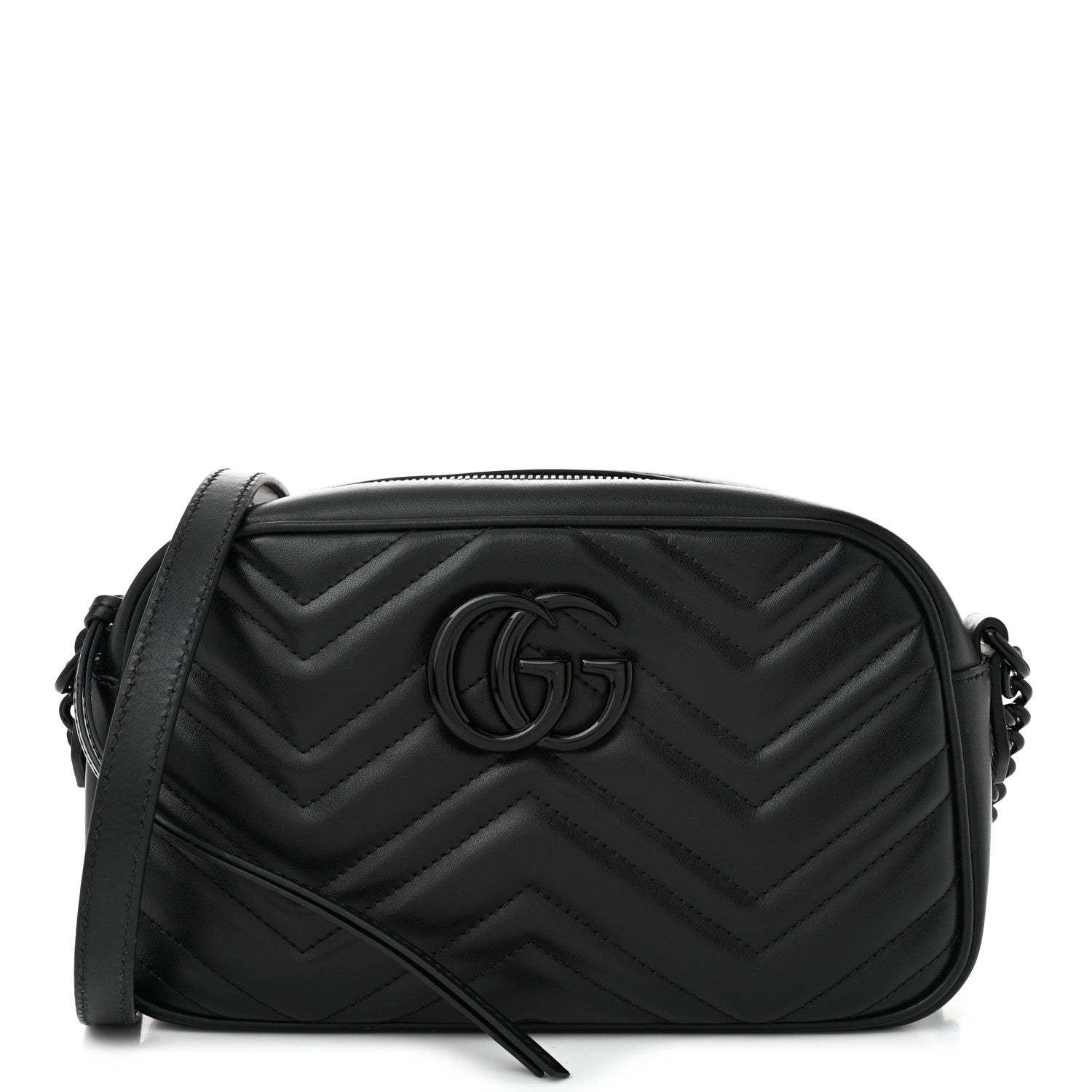 Gucci Calfskin Matelasse Monochrome Small GG Marmont Chain Shoulder Bag Black 1 of 10