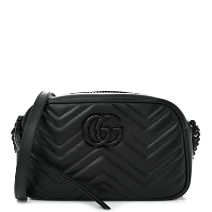 Gucci Calfskin Matelasse Monochrome Small GG Marmont Chain Shoulder Bag Black 1 of 10