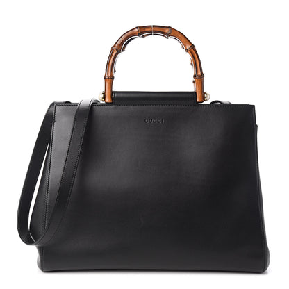 Gucci Nappa Bamboo Medium Nymphaea Top Handle Bag Black 1 of 11