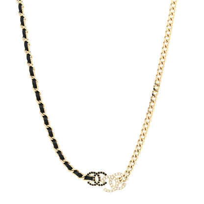 Chanel Metal Lambskin Crystal Double CC Short Necklace Black Gold 2 of 5