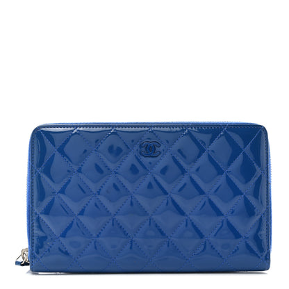 Chanel Patent Quilted Large Zip Around Organizer Wallet Blue 1 of 12