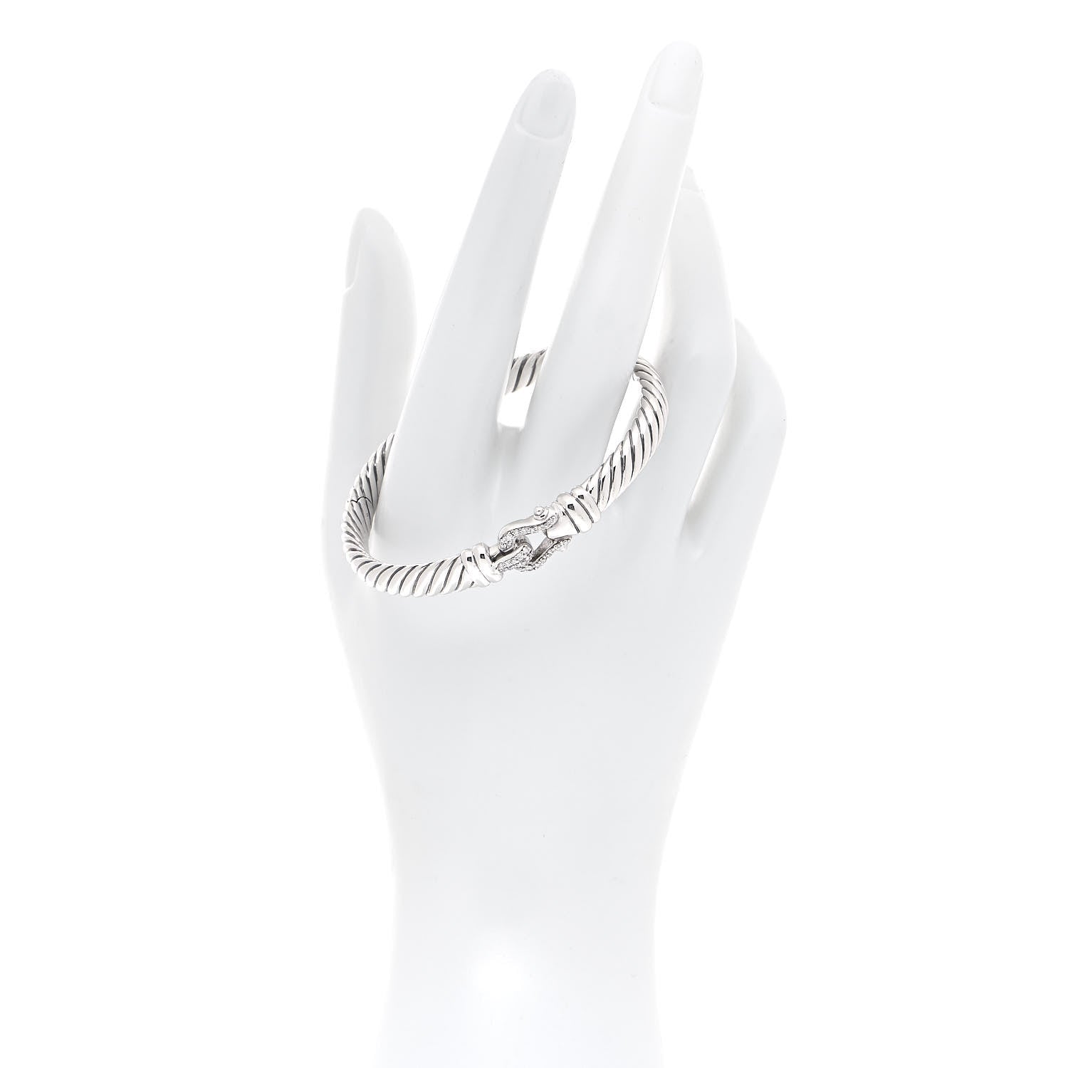 David Yurman Sterling Silver Diamond 7mm Cable Buckle Bracelet 2 of 6