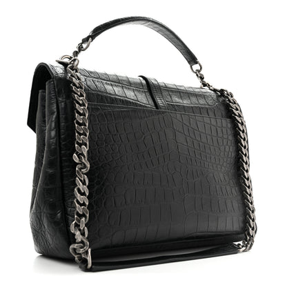 Saint Laurent Calfskin Crocodile Embossed Monogram Large College Satchel Black 3 of 14