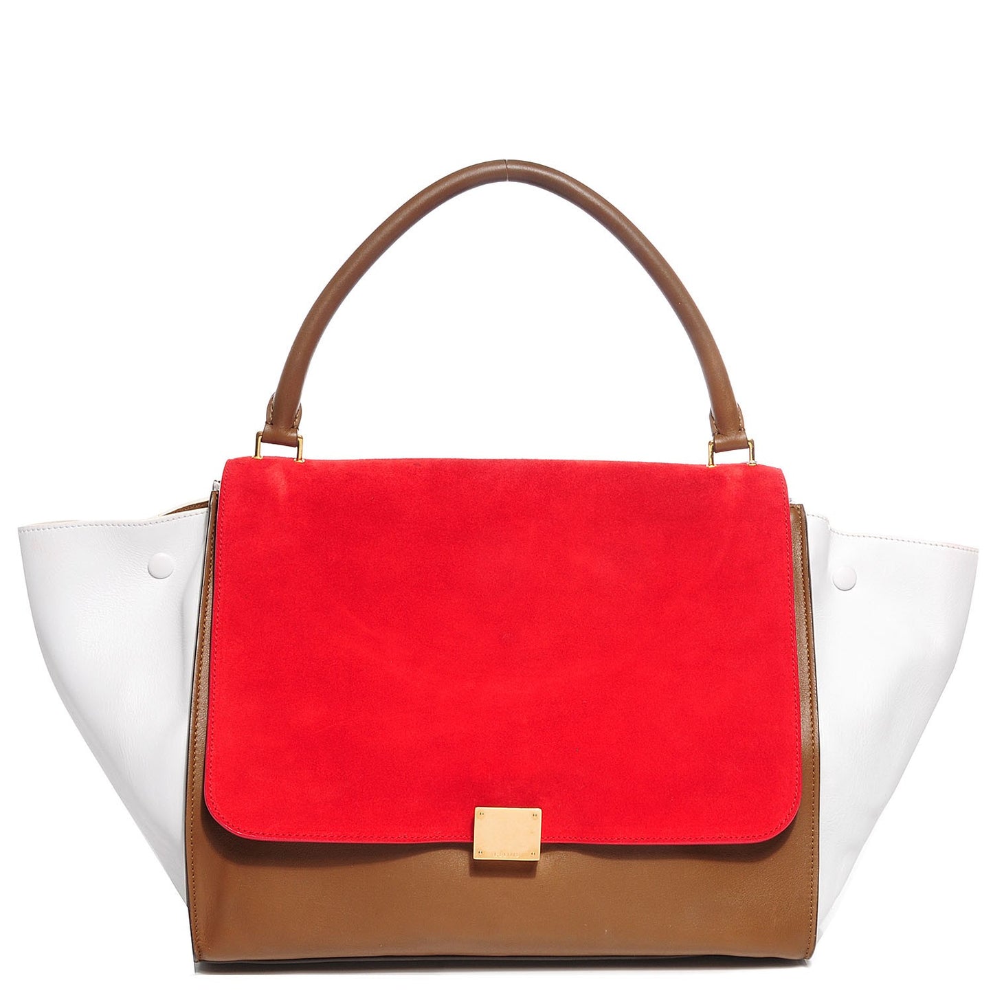 Calfskin and Suede Large Tri-Color Trapeze Vermillion