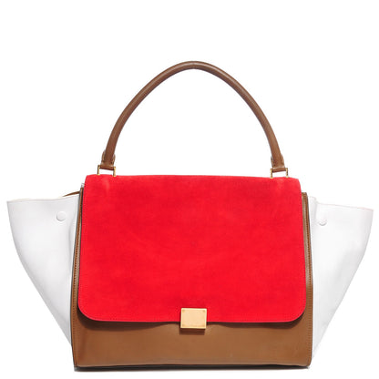 Celine Calfskin and Suede Large Tri-Color Trapeze Vermillion 1 of 7
