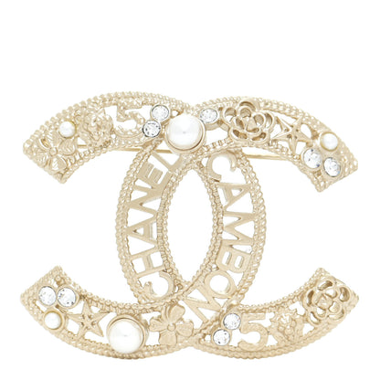 Chanel Crystal Pearl Chanel Charms CC Logo Brooch Gold 1 of 5
