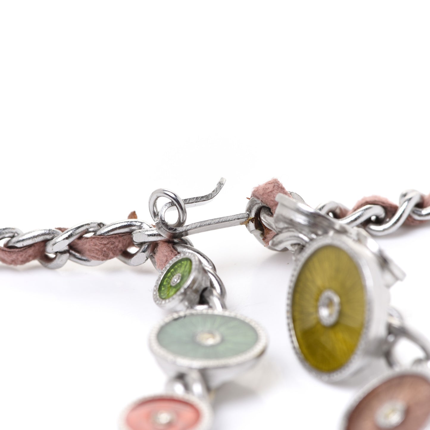 Lambskin Gripoix Poured Glass Crystal CC Charm Chain Belt Silver