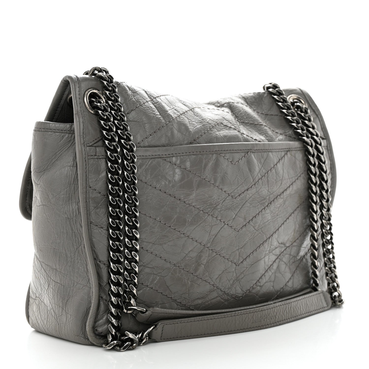Saint Laurent Crinkled Calfskin Matelasse Monogram Medium Niki Chain Satchel Fog 2 of 11