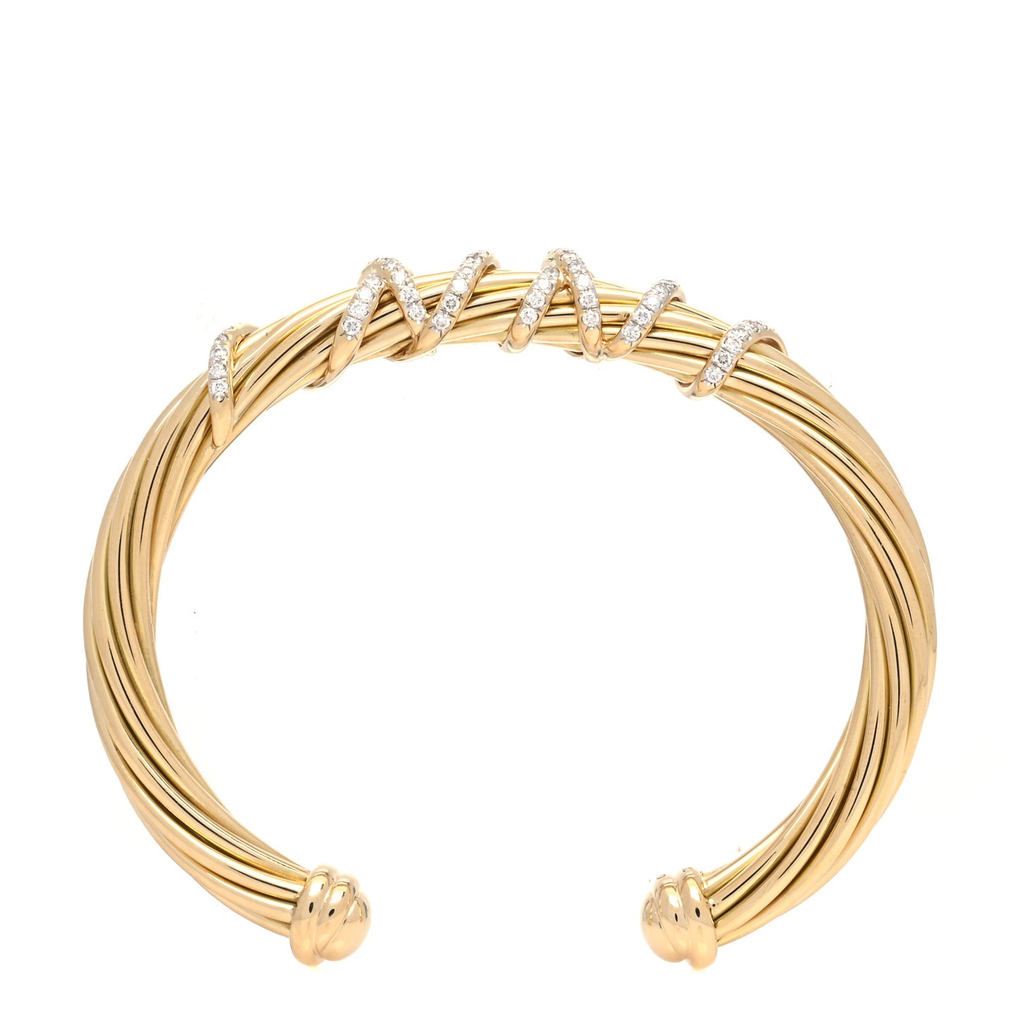 18K Yellow Gold Diamond 6mm Helena Center Station Cuff Bracelet