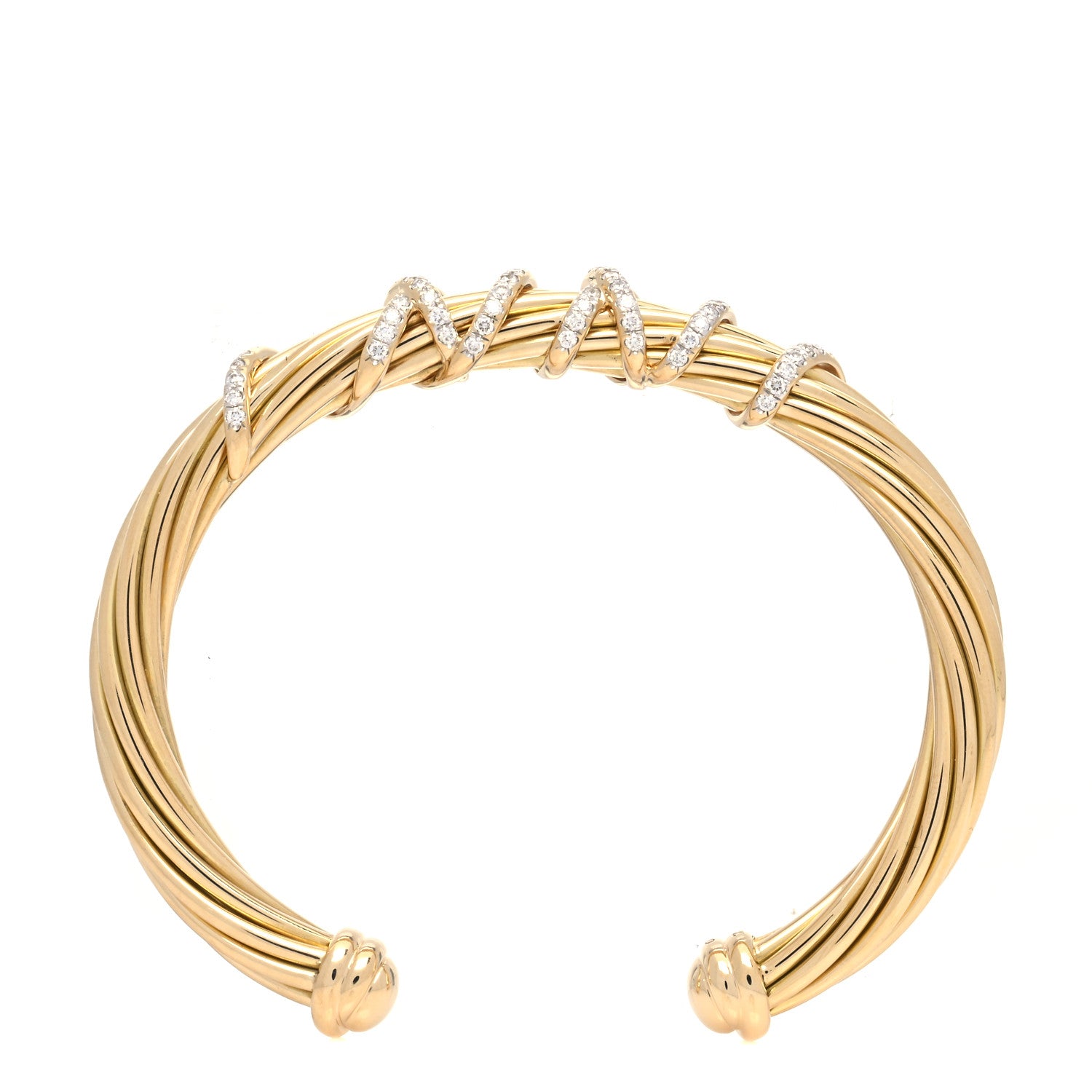 David Yurman 18K Yellow Gold Diamond 6mm Helena Center Station Cuff Bracelet 3 of 5