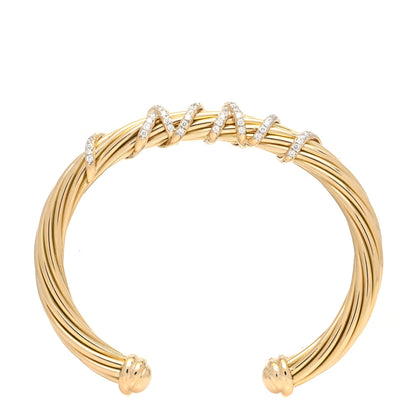 David Yurman 18K Yellow Gold Diamond 6mm Helena Center Station Cuff Bracelet 3 of 5