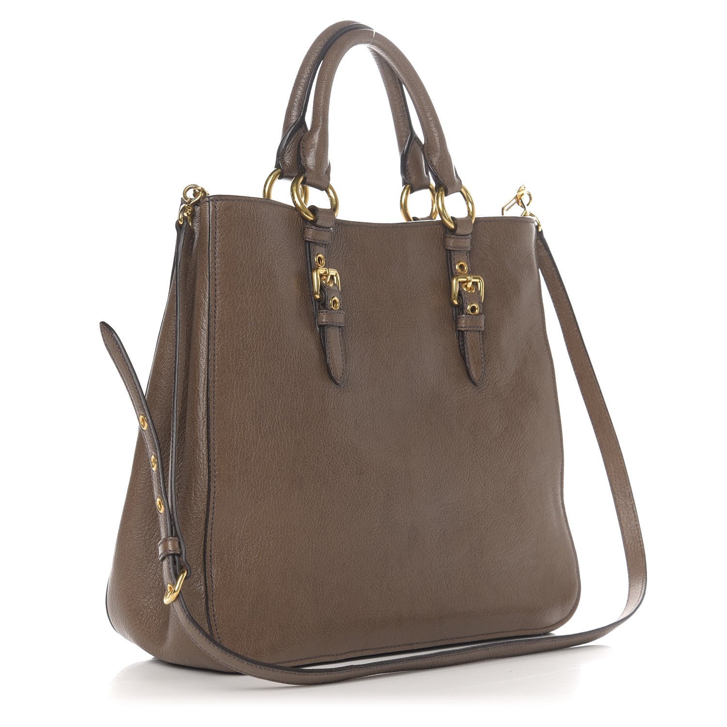Miu Miu Goatskin Madras Top Handle Tote Argilla 4 of 11