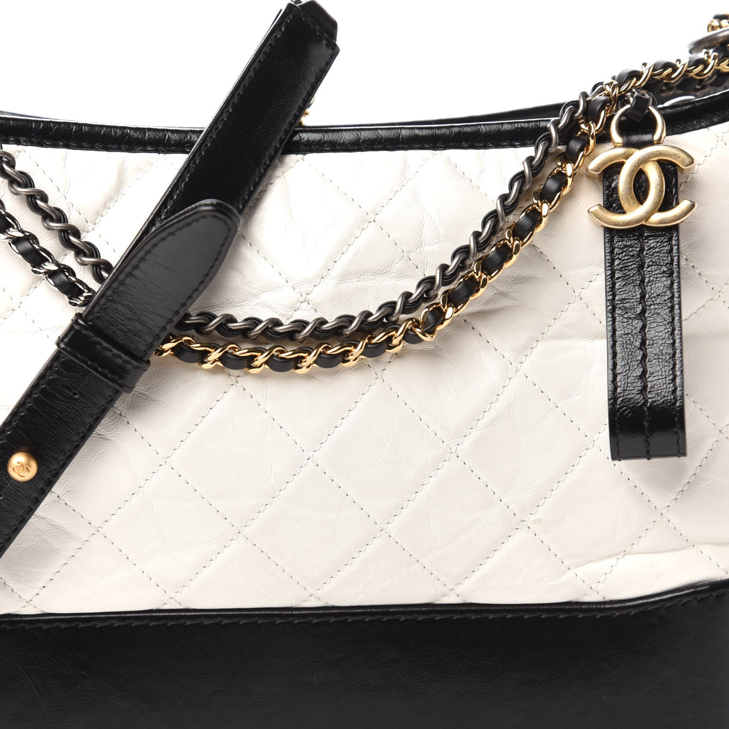 Chanel Aged Calfskin Quilted Medium Gabrielle Hobo Black White 11 of 11