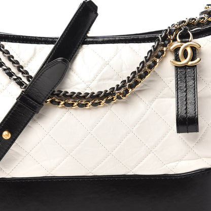 Chanel Aged Calfskin Quilted Medium Gabrielle Hobo Black White 11 of 11