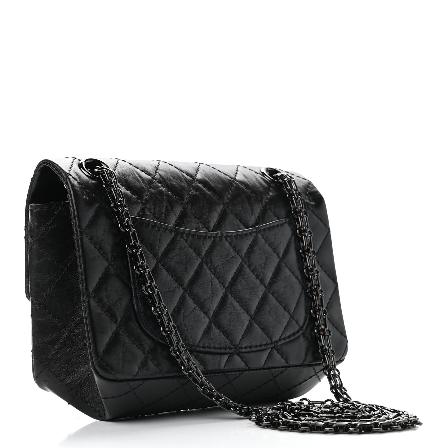 Aged Calfskin Quilted 2.55 Reissue Mini Flap So Black