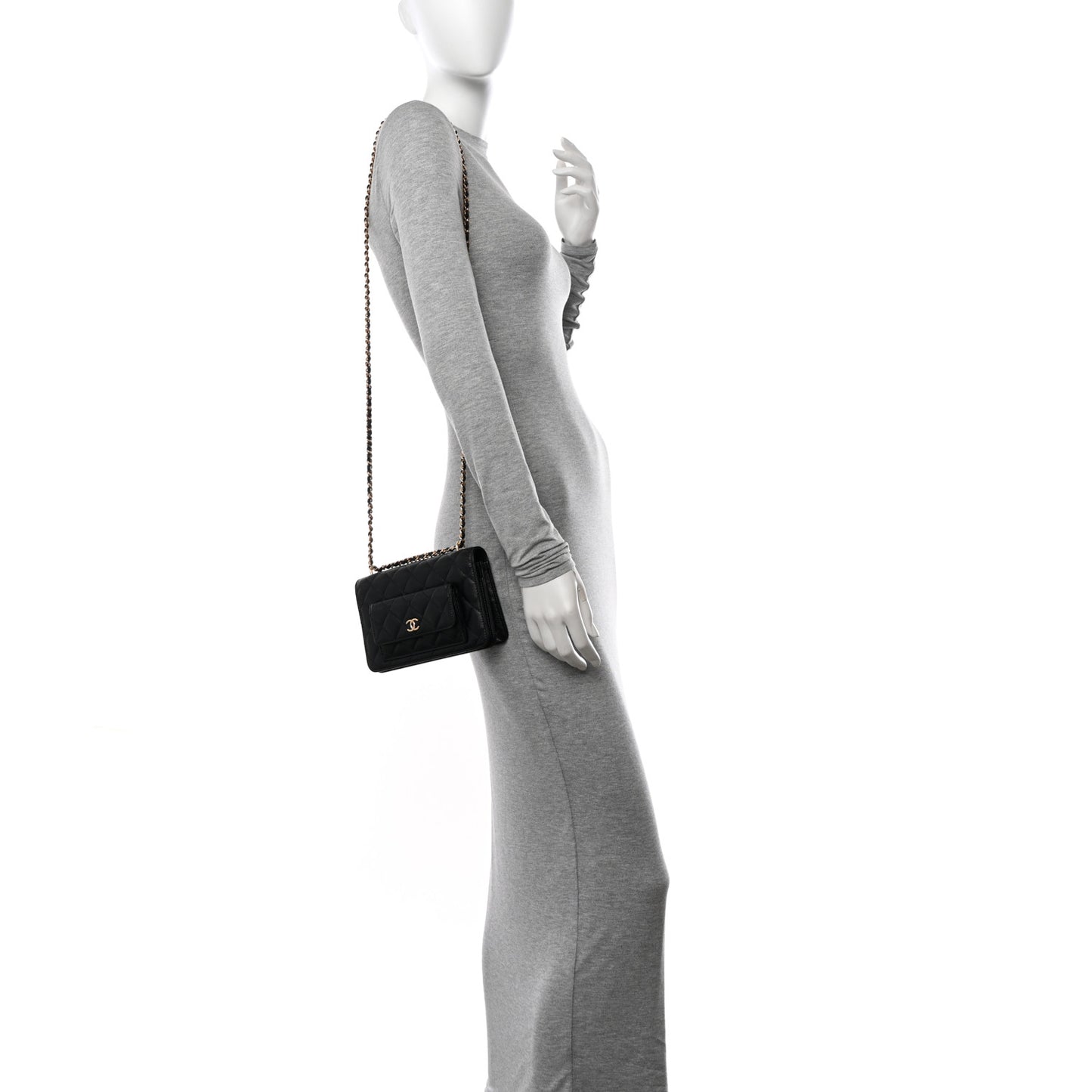 Caviar Quilted Pocket Clutch With Chain WOC Black