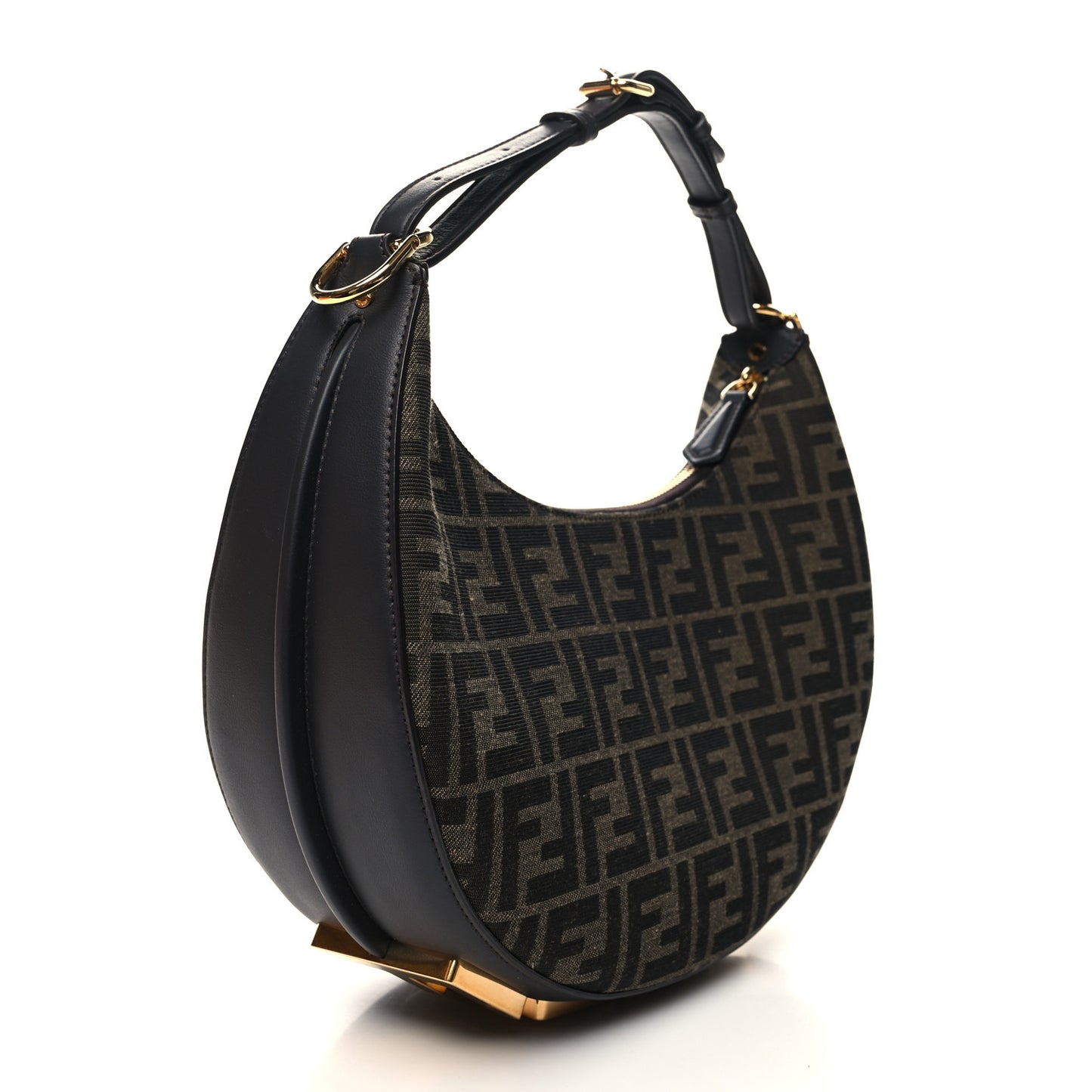 Fabric Jacquard Vitello Grace FF 1974 Small Fendigraphy Hobo Bag Tobacco Moro Ebano