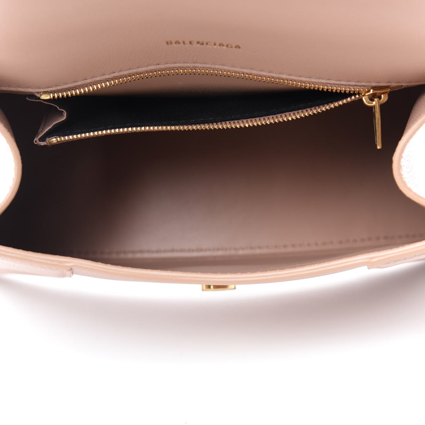 Grained Calfskin Small Hourglass Top Handle Bag Nude Beige
