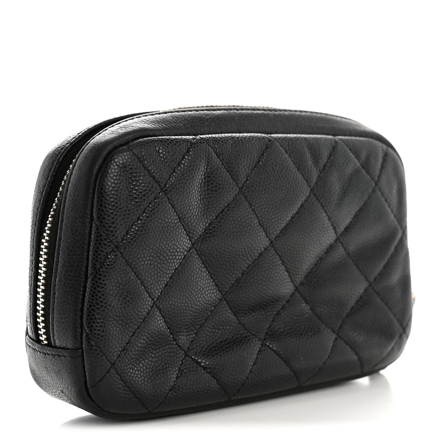Caviar Quilted Small Curvy Pouch Cosmetic Case Black