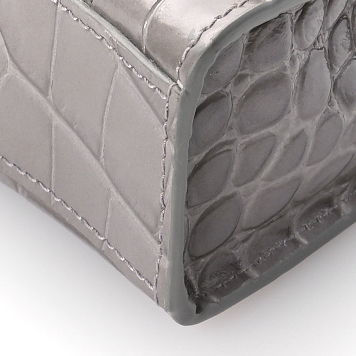 Balenciaga Shiny Calfskin Crocodile Embossed Hourglass Top Handle Bag Mini Steel Grey 10 of 11