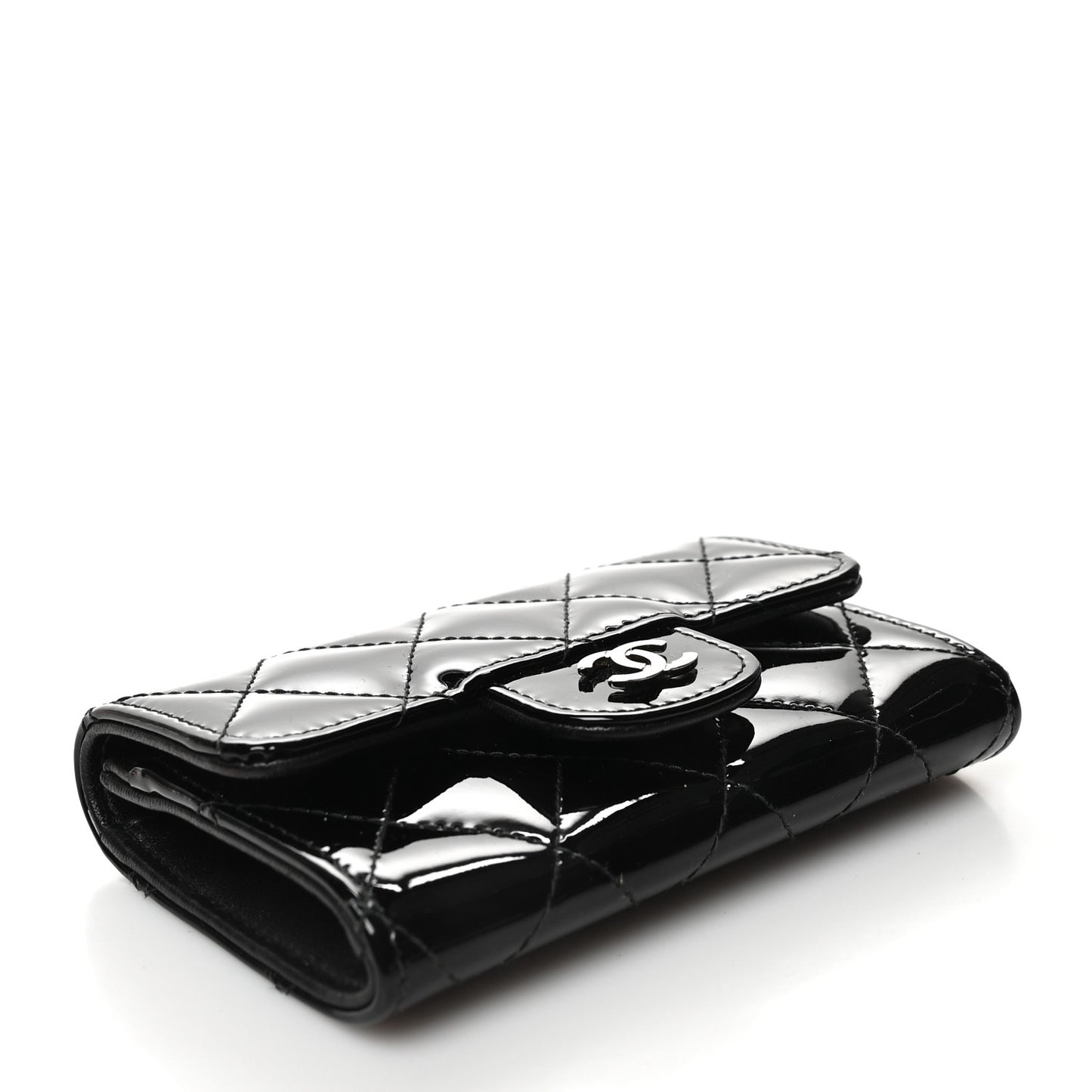 Patent Quilted Flap Card Holder Black