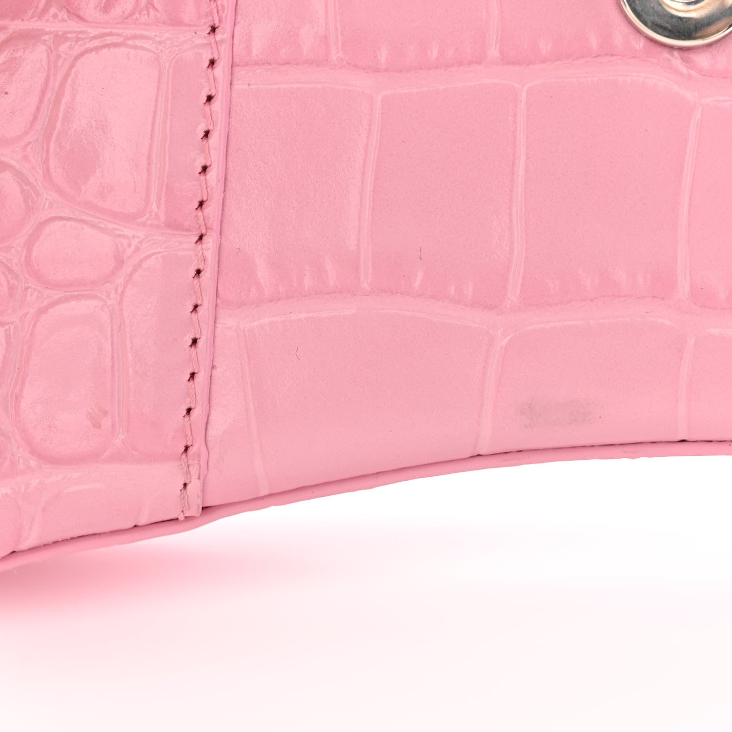 Balenciaga Shiny Calfskin Crocodile Embossed Hourglass Top Handle Bag XS Candy Pink 13 of 14
