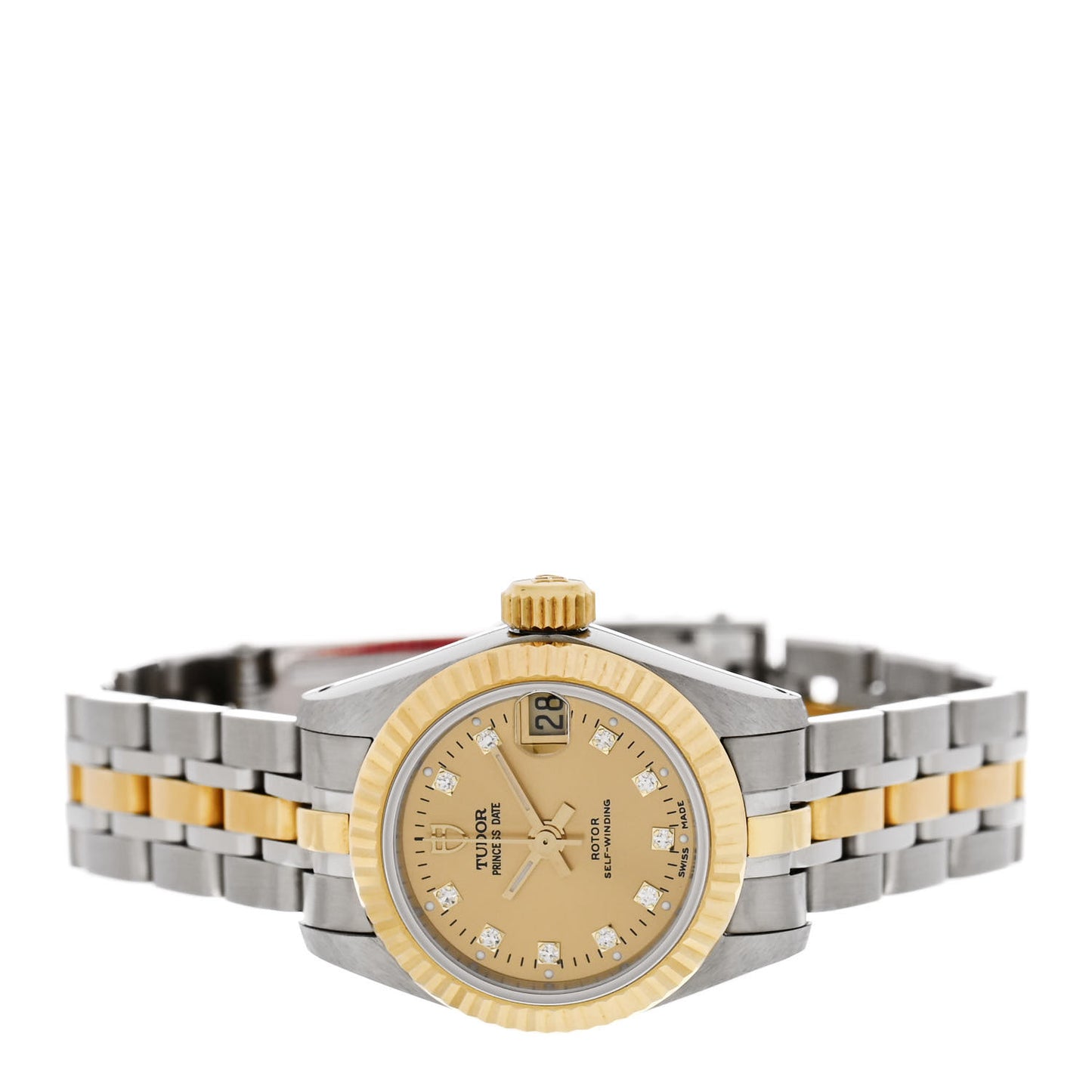 Stainless Steel 18K Yellow Gold Diamond 23mm Princess Date Automatic Watch Champagne 92513