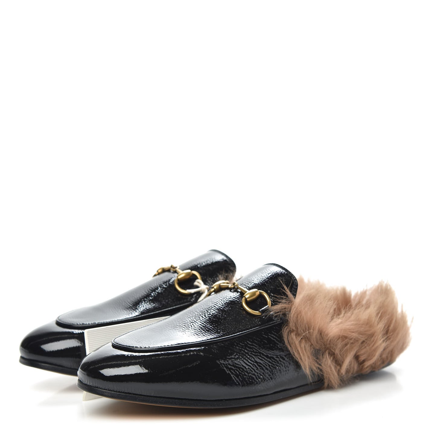 Patent Fur Womens Princetown Slippers 37.5 Black