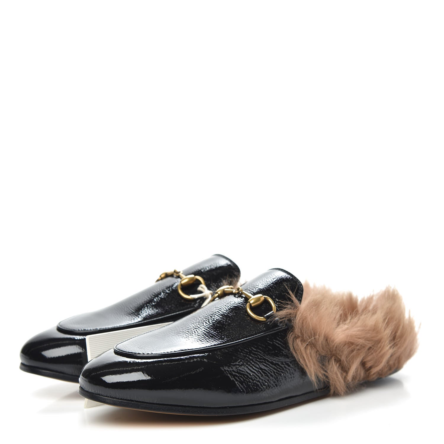 Gucci Patent Fur Womens Princetown Slippers 37.5 Black 3 of 8