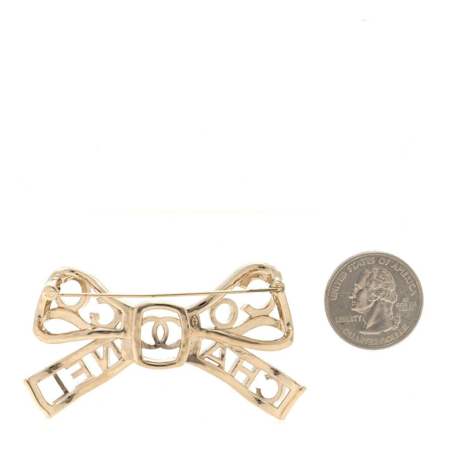 Chanel Metal Crystal Bow-tiful CC Brooch Gold 2 of 3