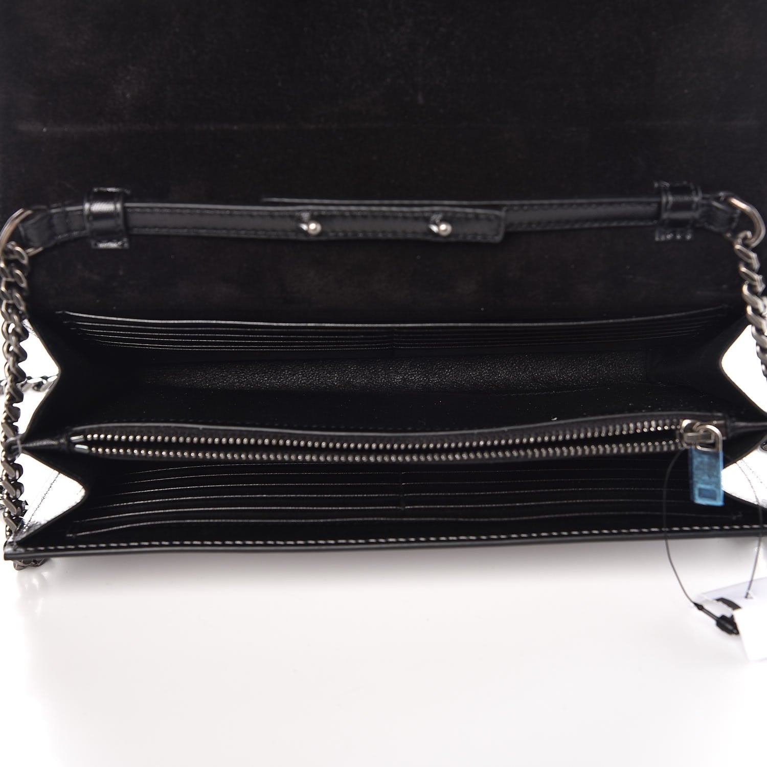 Saint Laurent Metallic Crackled Calfskin Monogram Chain Wallet Acciaio Nero 7 of 10